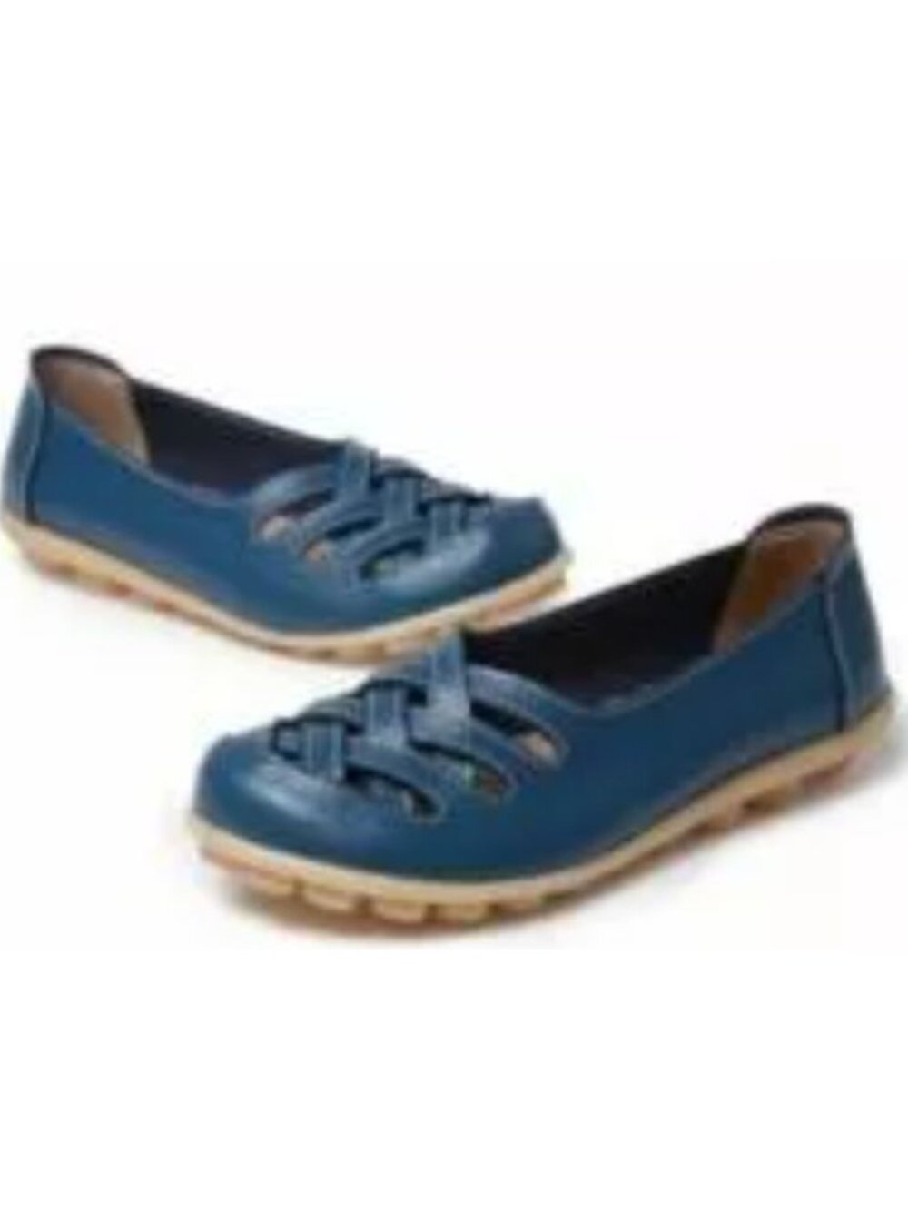 Women's Leather Ballerina Flat Casual Closed Toe Shoes Light Blue Size 43/ US-10 - Picture 3 of 11